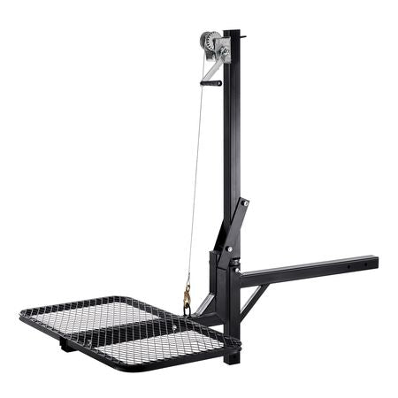 Hitch Deer Hoist with Lifting System Platform, 300 lbs Load Capacity, Game Hoist Winch Lift with 2-inch Receiver, 360-Degree Swivel Shaft & Foldable, Hitch-Mounted Deer Hanger for Moving Game