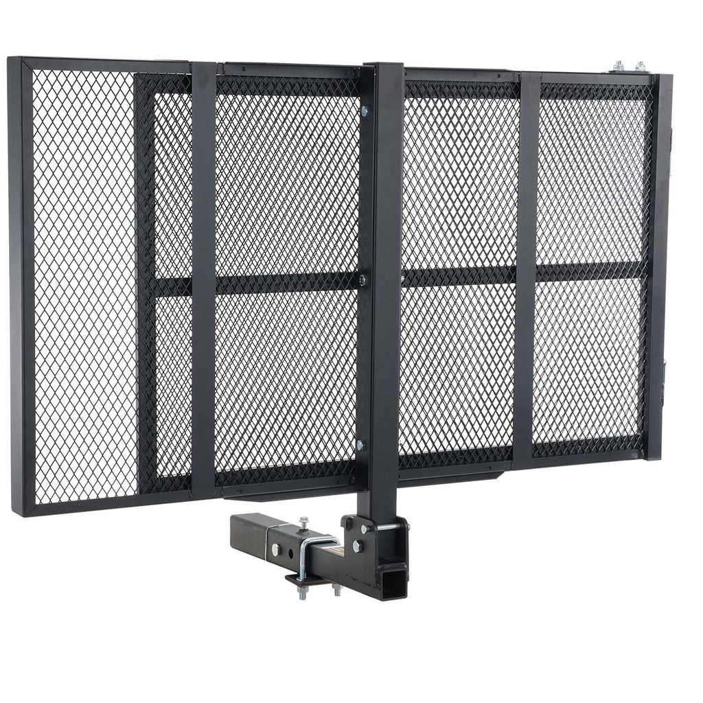 Hitch Mount Cargo Carrier, 45.3" x 25.6" Iron Hitch Cargo Rack with Folding Ramp, Hitch Rack Basket with Stabilizer and Straps, 500LBS Mobility Scooter Carrier Fit 2" Hitch Receiver