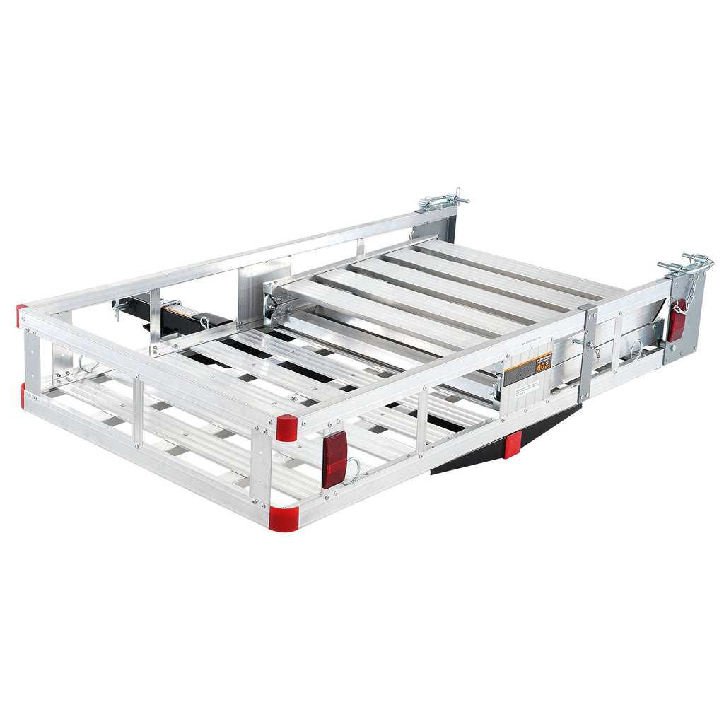 Hitch Mount Cargo Carrier, 48.03" x 27.87" Aluminum Hitch Cargo Rack with Folding Ramp, Hitch Rack Basket with Stabilizer and Straps, 500LBS Mobility Scooter Carrier Fit 2" Hitch Receiver