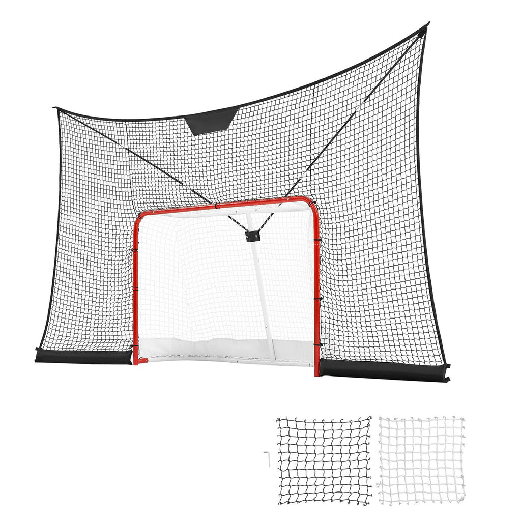 Hockey Goal Goal and Backstop Net Set, 12x7 ft Durable Hockey Net with Extended Coverage, Lightweight Portable Complete Training Accessory Set, Easy Assembly, for Youth and Adults