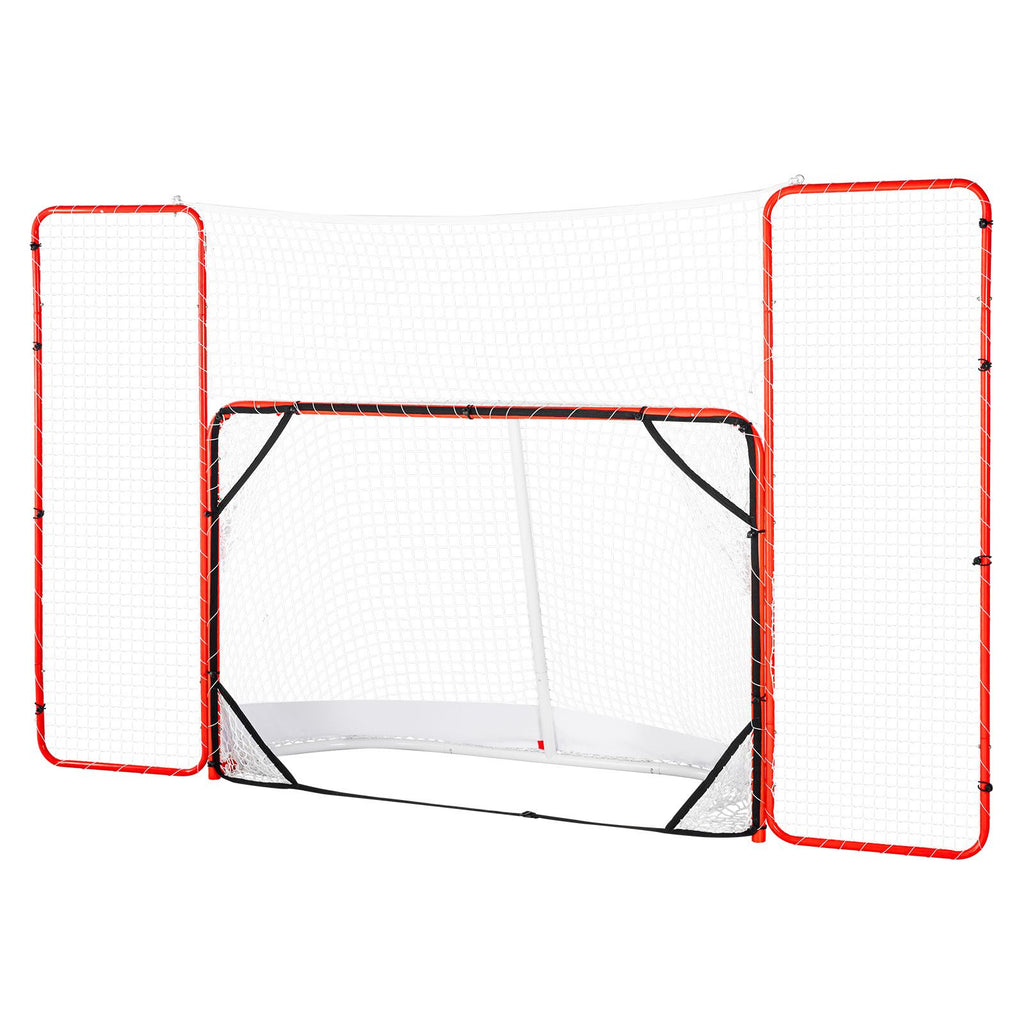 Hockey Goal with Backstop and Targets, Street Steel Hockey Net, 72" Pro Hockey Training Goal Set, Portable Indoor Outdoor Hockey Goal with Net, Easy Assemble, White/Red