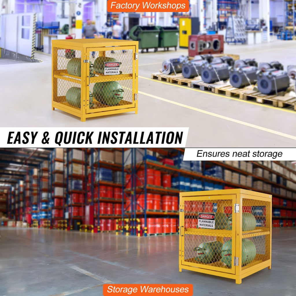 Horizontal Cylinder Storage Cabinet, 4 x 33 lbs Cylinder Capacity, 31.02x30.04x35 inch Propane Storage Cage, Gas Cylinder Cabinet, Yellow Powder Coat Finish, for Freon, Gases, Oxygen, Nitrogen image 2