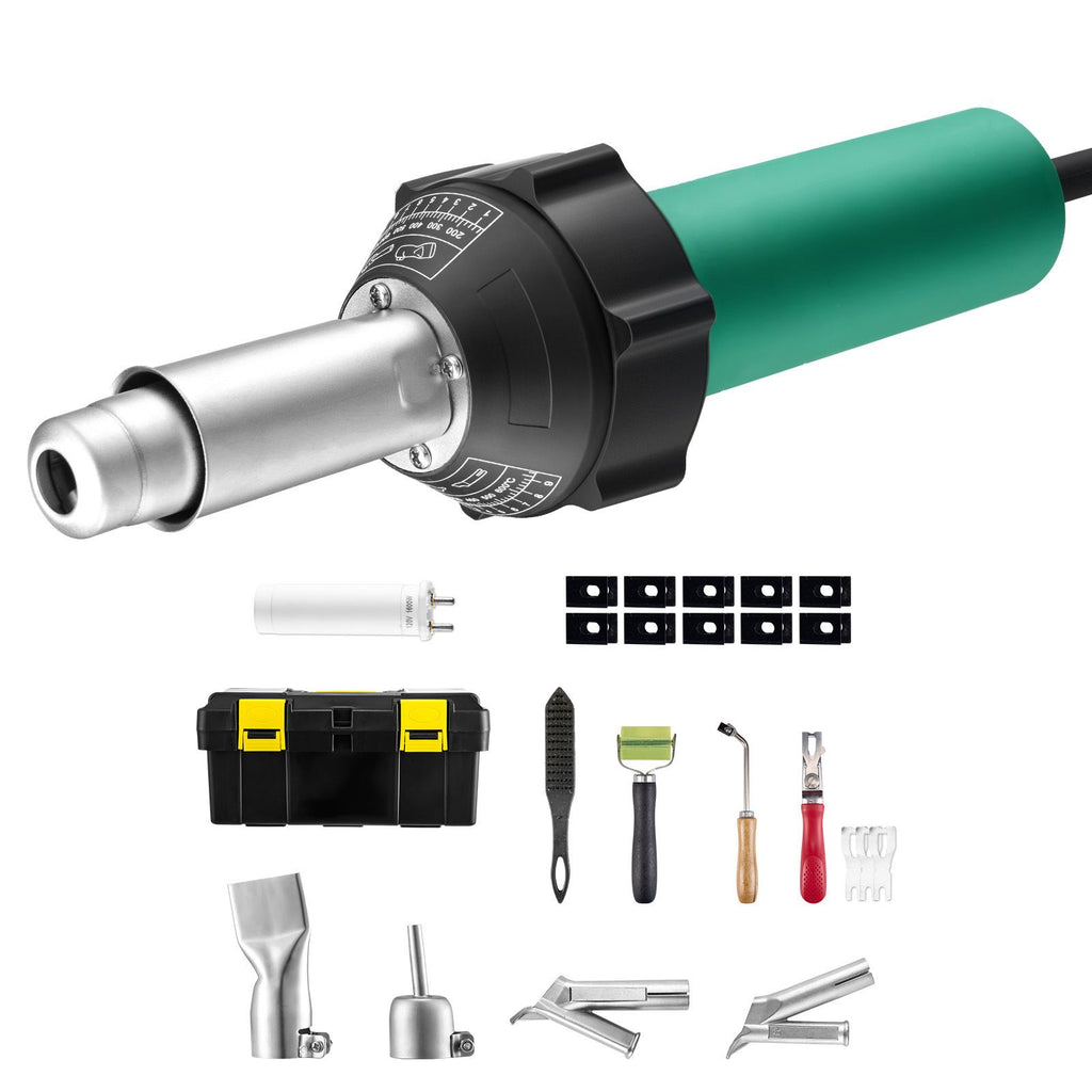 Hot Air Plastic Welder, 1600W Hot Air Torch Pistol, 122-1112 Fahrenheit PVC TPO Vinyl Heat Gun Welding Torch, Plastic Roofing Welding Kit with 11 Accessories- Toolbox, Nozzle, Roller, Blades