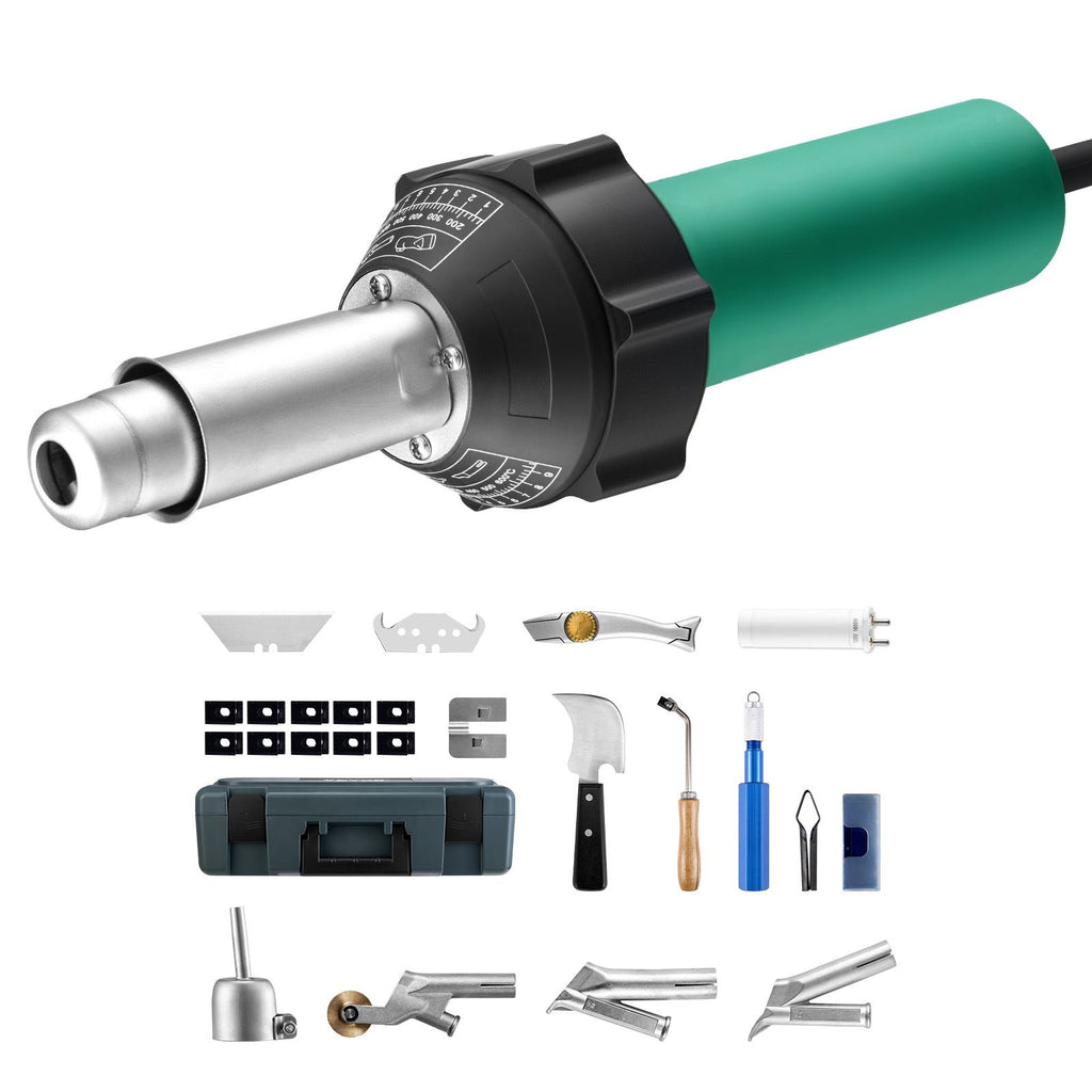 Hot Air Plastic Welder, 1600W Hot Air Torch Pistol, 122-1112 Fahrenheit PVC TPO Vinyl Heat Gun Welding Torch, Plastic Roofing Welding Kit with 14 Accessories- Toolbox, Nozzle, Roller, Blades