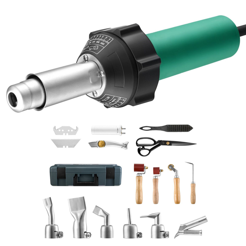 Hot Air Plastic Welder, 1600W Hot Air Torch Pistol, 122-1112 Fahrenheit PVC TPO Vinyl Heat Gun Welding Torch, Plastic Roofing Welding Kit with 17 Accessories- Toolbox, Nozzle, Roller, Blades