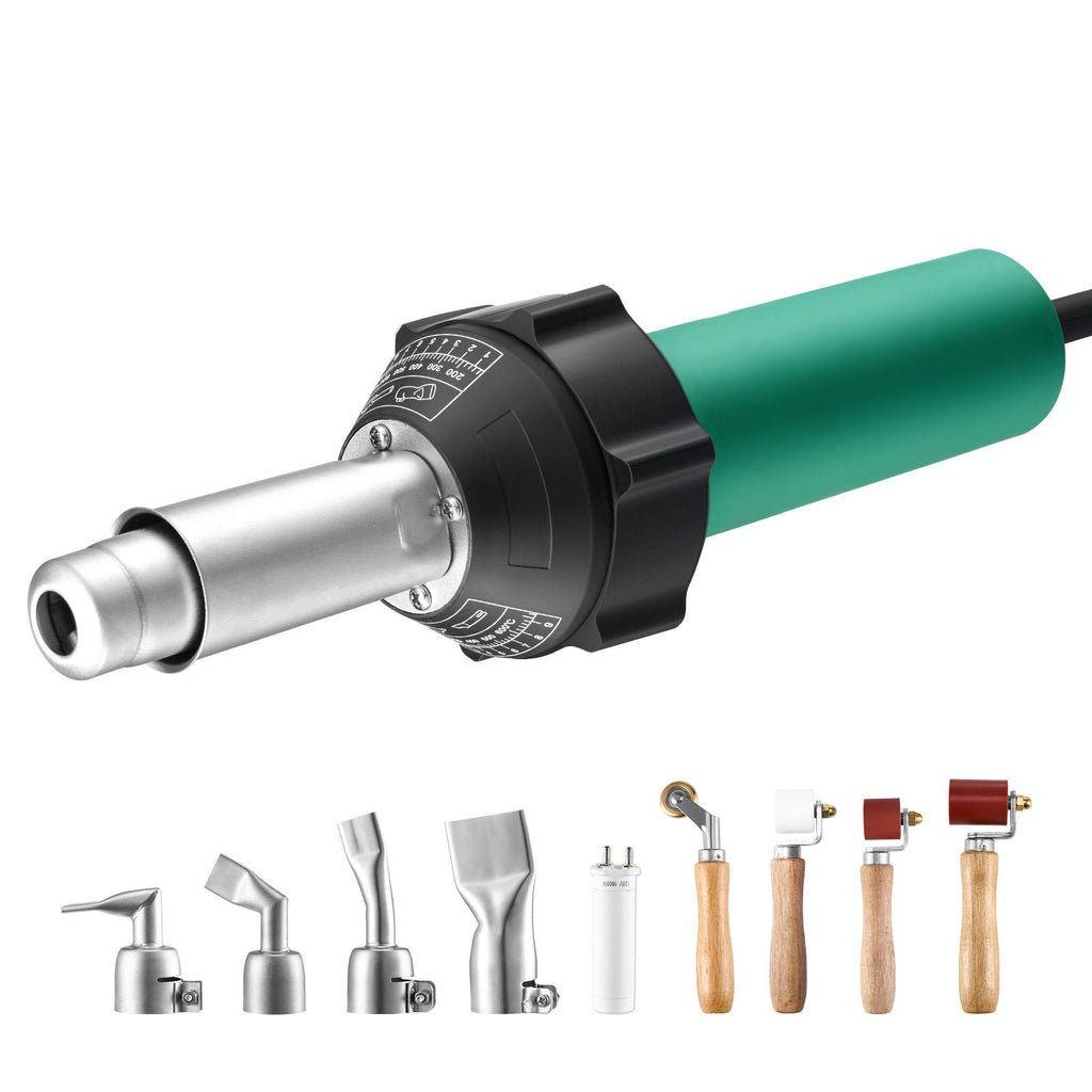 Hot Air Plastic Welder, 1600W Hot Air Torch Pistol, 122-1112 Fahrenheit PVC TPO Vinyl Heat Gun Welding Torch, Plastic Roofing Welding Kit with 9 Accessories- 4 Nozzles & 4 Seam Rollers