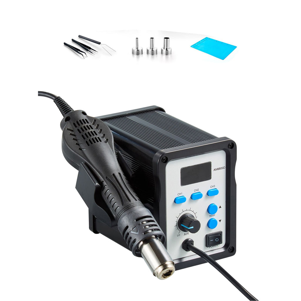Hot Air Rework Station, 700W Digital Display SMD Rework Station, 212-932 F Hot Air Gun with Adjustable Airflow, 3 Pre-Set Channels & Celsius/Fahrenheit Conversion