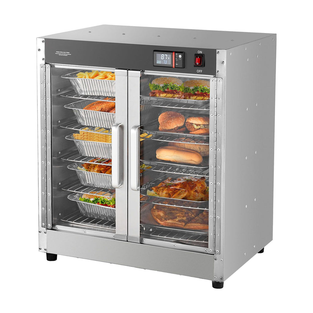 Hot Box Food Warmer, 5-Tier Concession Warmer with Water Tray, 5 Pans, Glass Double-door and Adjustable Shelves, Stainless Steel Food Warmer Cabinet, Ideal for Storing Pizza, Chicken, Restaurant
