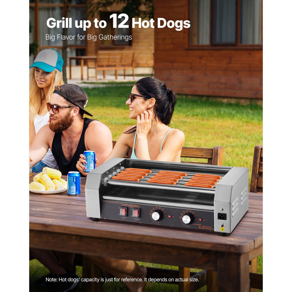Hot Dog Roller, 12 Hot Dog 5 Rollers, Stainless Steel Sausage Grill Cooker, 750W Hot Dog Machine with Dual Temp Control, Removable Oil Drip Tray, for Party Home Commercial image 2