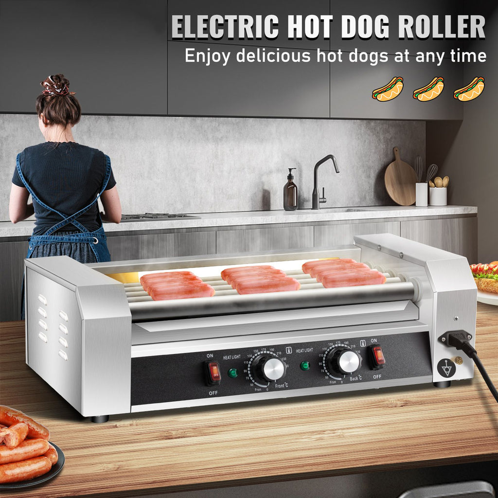 Hot Dog Roller, 12 Hot Dog Capacity 5 Rollers, 750W Stainless Steel Cook Warmer Machine with Dual Temp Control, LED Light and Detachable Drip Tray, Sausage Grill Cooker for Kitchen Restaurant image 2
