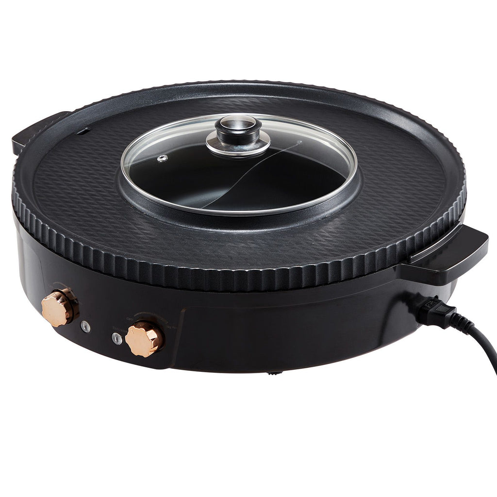 Hot Pot with Grill, 1800W 2-in-1 Electric Smokeless Grill and Hot Pot, Korean BBQ Shabu Shabu Hotpot with Separate Dual Temperature Control, Non-stick Pan, for 2-8 People Family Dining