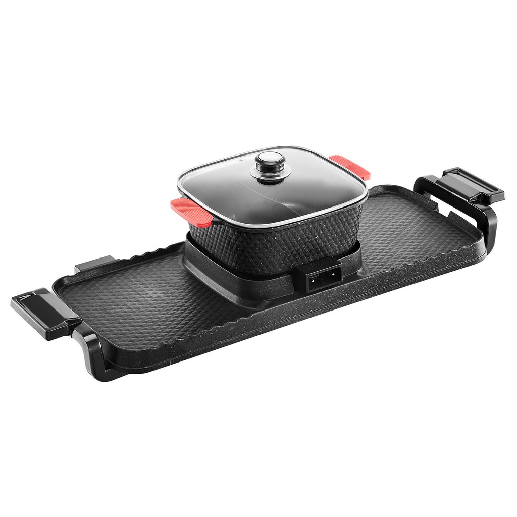 Hot Pot with Grill, 2300W 2-in-1 Electric Smokeless Grill and Hot Pot, Removable Shabu-shabu Hotpot with Non-stick Pan, Separate Dual Temperature Control, Indoor Korean BBQ for 1-6 People