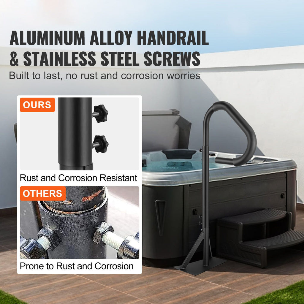 Hot Tub Handrail, 360 Rotatable Spa Side Handrail with 48"-63" Adjustable Height, Rust-proof Aluminum Spa Step Hot Tub Hand Rail with Slide-Under Mount Base for Indoor & Outdoor, 600LBS Capacity