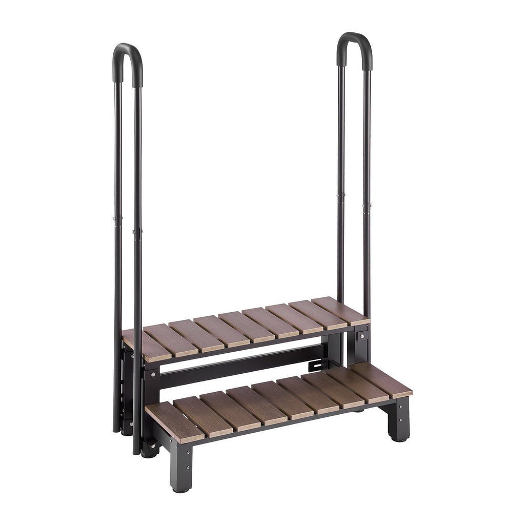 Hot Tub Steps with Handrail 2-Step Spa Outdoor Stairs 550lbs Capacity, 32.3in Wide Step, Steel & Plastic, Easy Assembly, Non-Slip Step Ladder for Above-Ground/Inflatable Pool, RV,Patio,Deck