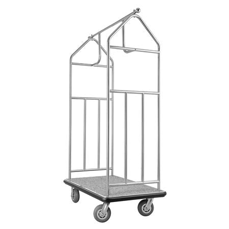 Hotel Luggage Cart, 800 LBS Load Capacity, Brushed Stainless Steel Finish Bellman's Cart, Valet Cart with Grey Carpeted Deck and 6-inch Rubber Wheels, Ideal for Hotels, Condos, Resorts, Silver