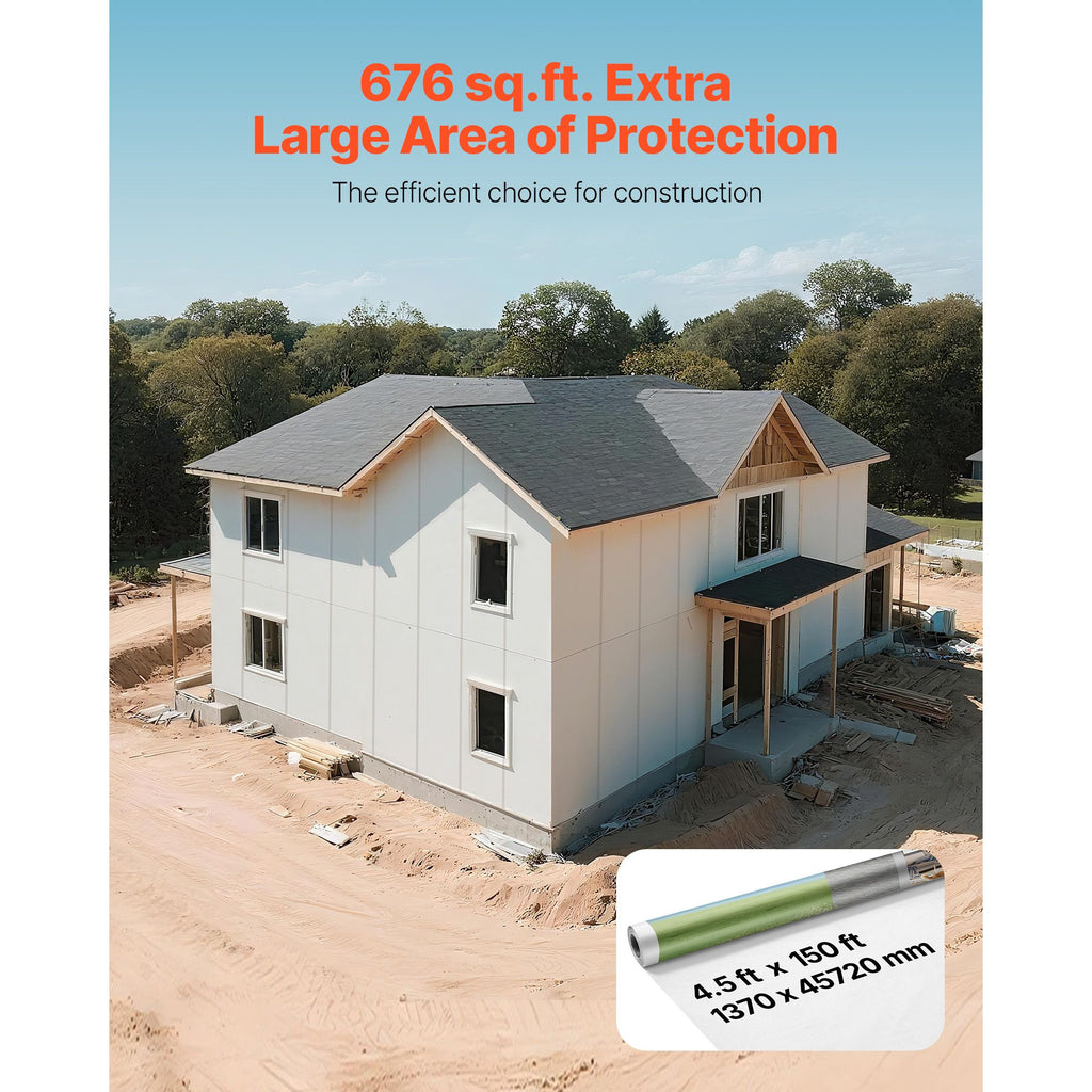 House Wrap, 4.5 x 150 ft, 0.13 mm Thick Vapor Barrier, Heavy Duty Plastic Sheeting for Tear-resistant, Drop Cloth Vapor Barrier Covering for Residential & Commercial Construction, White image 2
