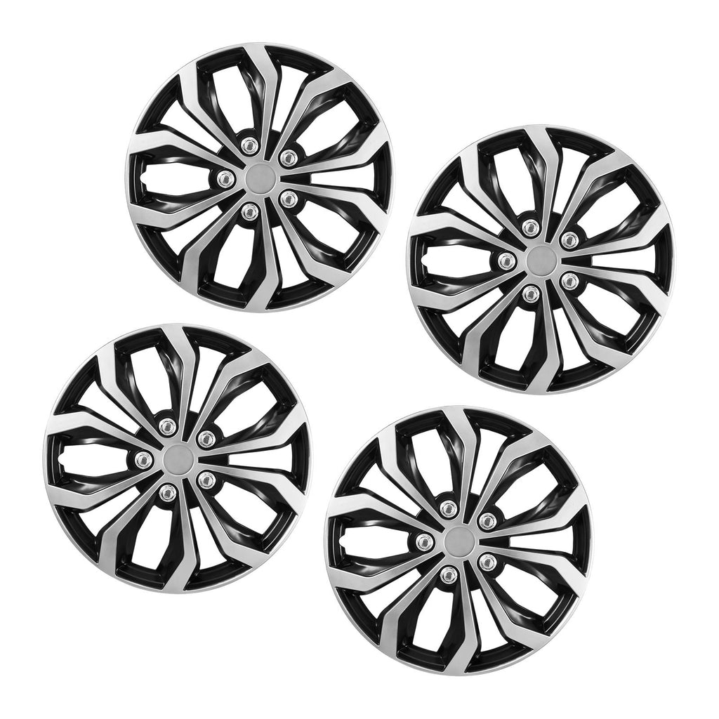 Hubcaps Wheel Covers, 15 Inch Set of 4 Wheel Rim Cover Hubcaps OEM Replacement, R15 Size Snap On Car Hub Caps, Universal 10-Spoke ABS Tire Rim Caps for Hyundai Chevrolet Ford Honda, Silver/Black