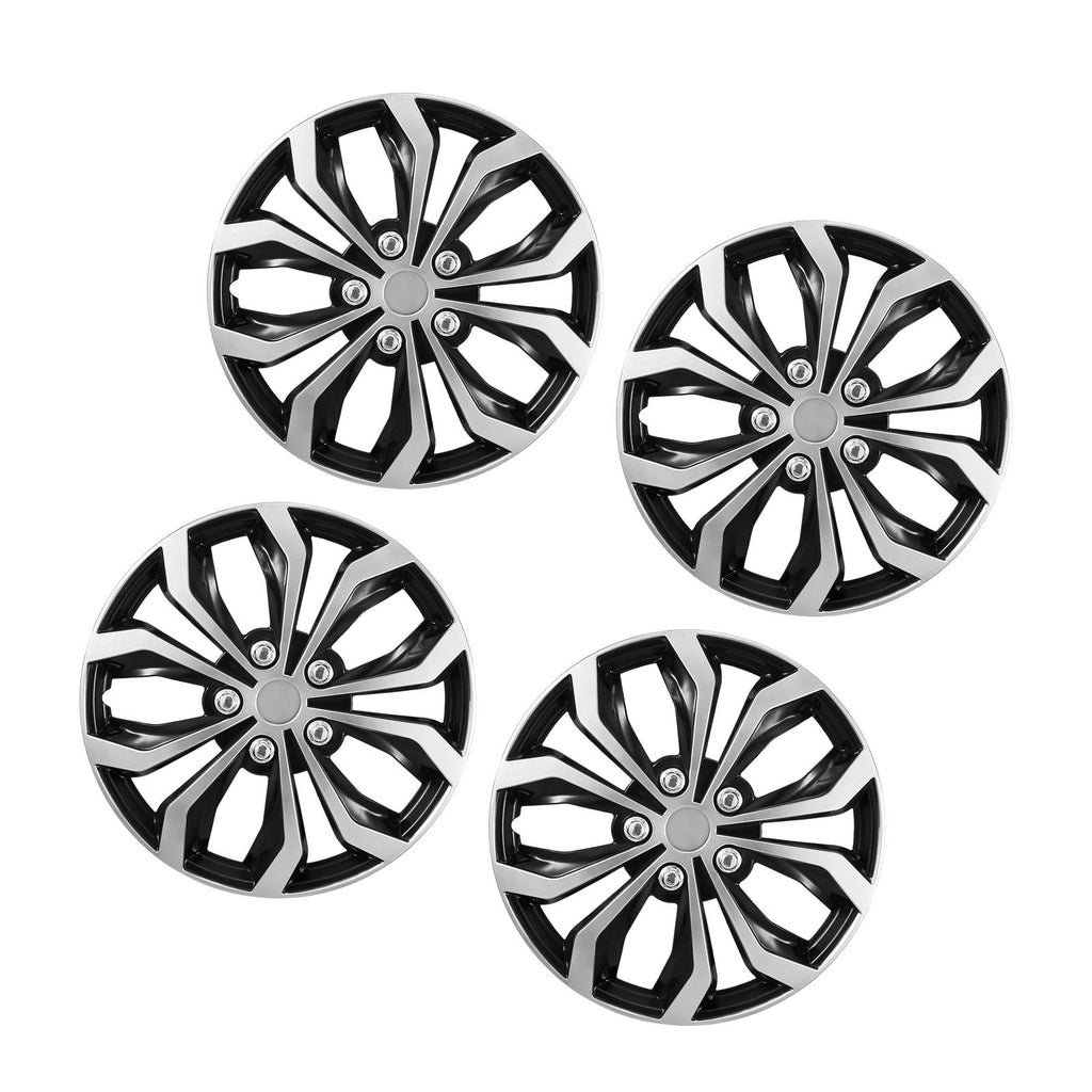 Hubcaps Wheel Covers, 16 Inch Set of 4 Wheel Rim Cover Hubcaps OEM Replacement, R16 Size Snap On Car Hub Caps, Universal 10-Spoke ABS Tire Rim Caps for Hyundai Chevrolet Ford Honda, Silver/Black