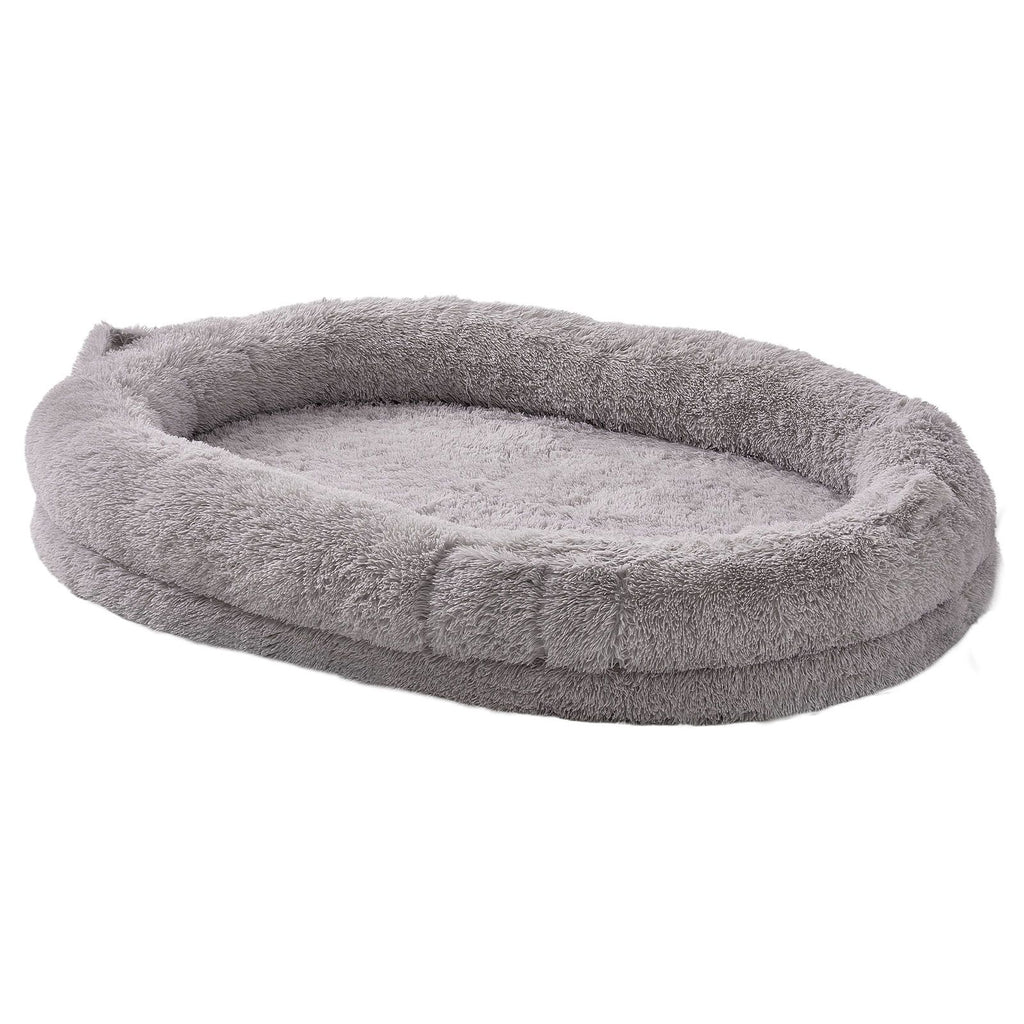 Human Dog Bed, 72" x48"x10" Giant Human Dog Bed for Adult, Human Size Dog Bed with Washable PV Velvet Cover, Egg Orthopedic Foam, Storage Pocket, Large Dog Bean Bed for You and Pet, Light Grey