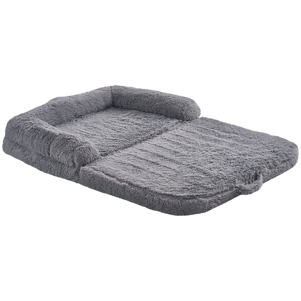 Human Dog Bed, 72" x48"x10" Giant Human Dog Bed for Adults and Pets, Human Size Dog Bed with Washable PV Velvet Cover, Egg Orthopedic Foam, Storage Pocket, for You and Pet, Grey