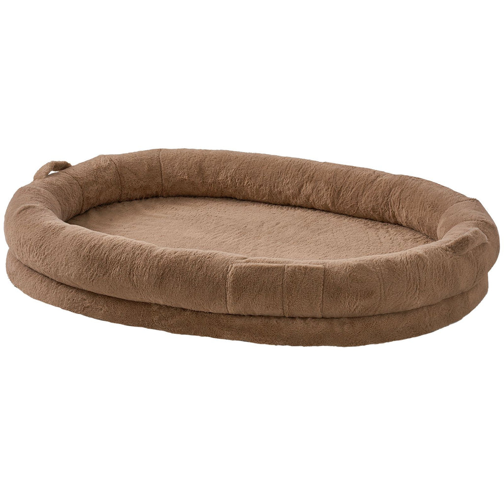 Human Dog Bed, 72" x48"x10" Human Dog Bed for Adult, Human Size Dog Bed with Washable Faux Rabbit Fur Cover, Egg Orthopedic Foam, Storage Pocket, Large Dog Bean Bed, Brown