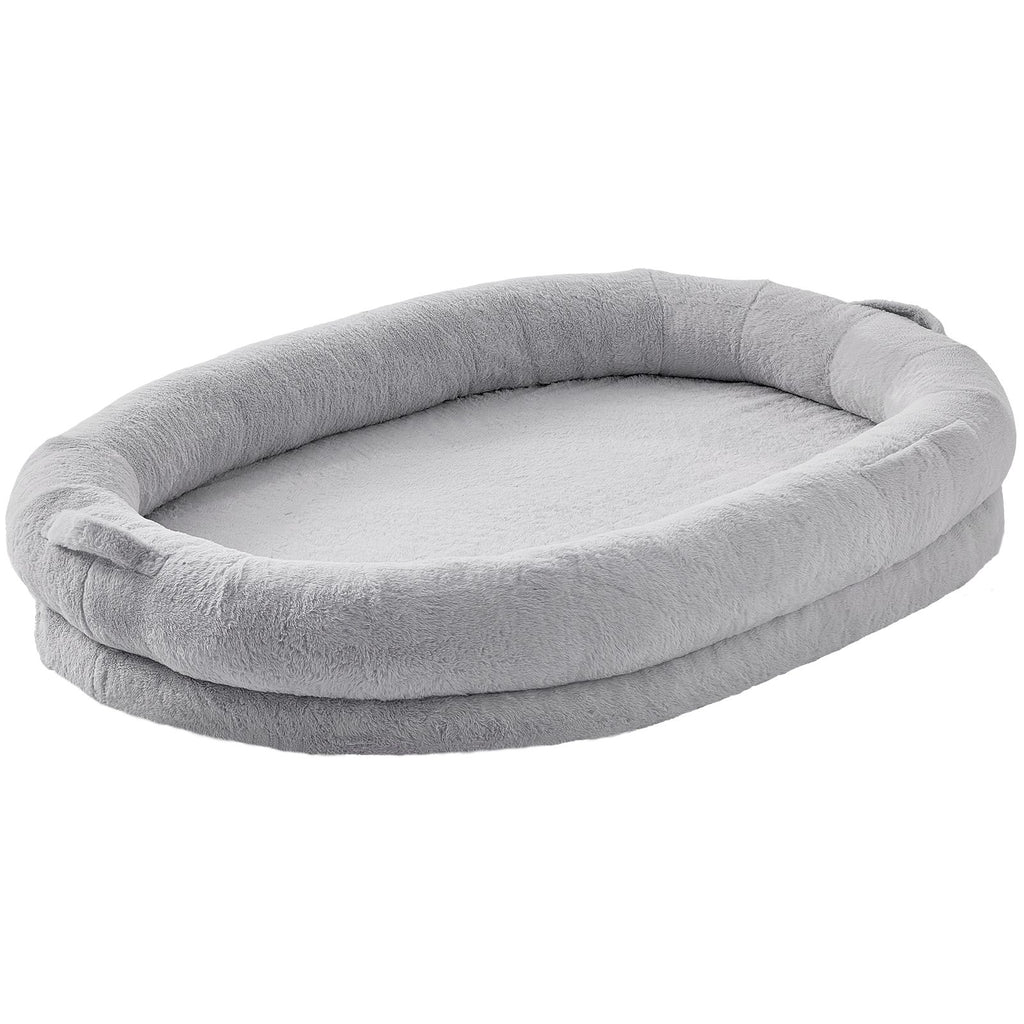 Human Dog Bed, 72" x48"x10" Human Dog Bed for Adult, Human Size Dog Bed with Washable Faux Rabbit Fur Cover, Egg Orthopedic Foam, Storage Pocket, Large Dog Bean Bed, Light Grey