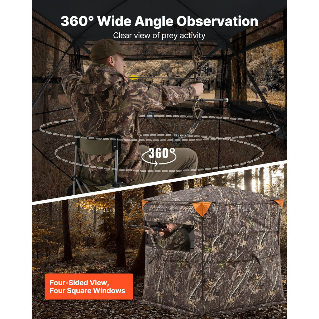 Hunting Blind, 2-3 Person See Through Ground Blinds with Carrying Bag, 360 Degree Portable Camouflage Tent, Durable Concealed Shelter with Silent Side Door and Window, for Turkey and Deer image 2