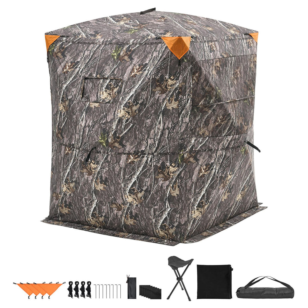 Hunting Blind, 2-3 Person Thermal Ground Blinds with Tri-Leg Chair and Carrying Bag, Portable Camouflage Tent, Durable Concealed Shelter with Silent Zipper Door and Window, for Turkey Deer