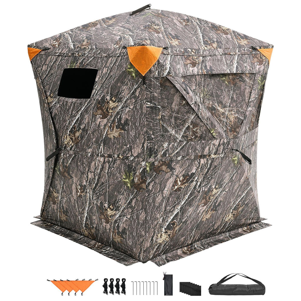 Hunting Blind, 270° Ground Blind, 1-2 Person Pop Up Deer Blind for Hunting with Carrying Bag, Portable Resilient Hunting Tent, 3 Horizontal Windows for Turkey and Deer Hunting