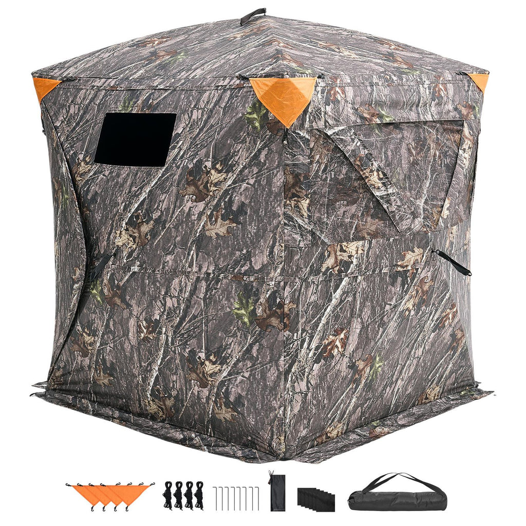 Hunting Blind, 270° See Through Ground Blind, 2-3 Person Pop Up Deer Blind for Hunting with Carrying Bag, Portable Resilient Hunting Tent, 3 Horizontal Windows for Turkey and Deer Hunting