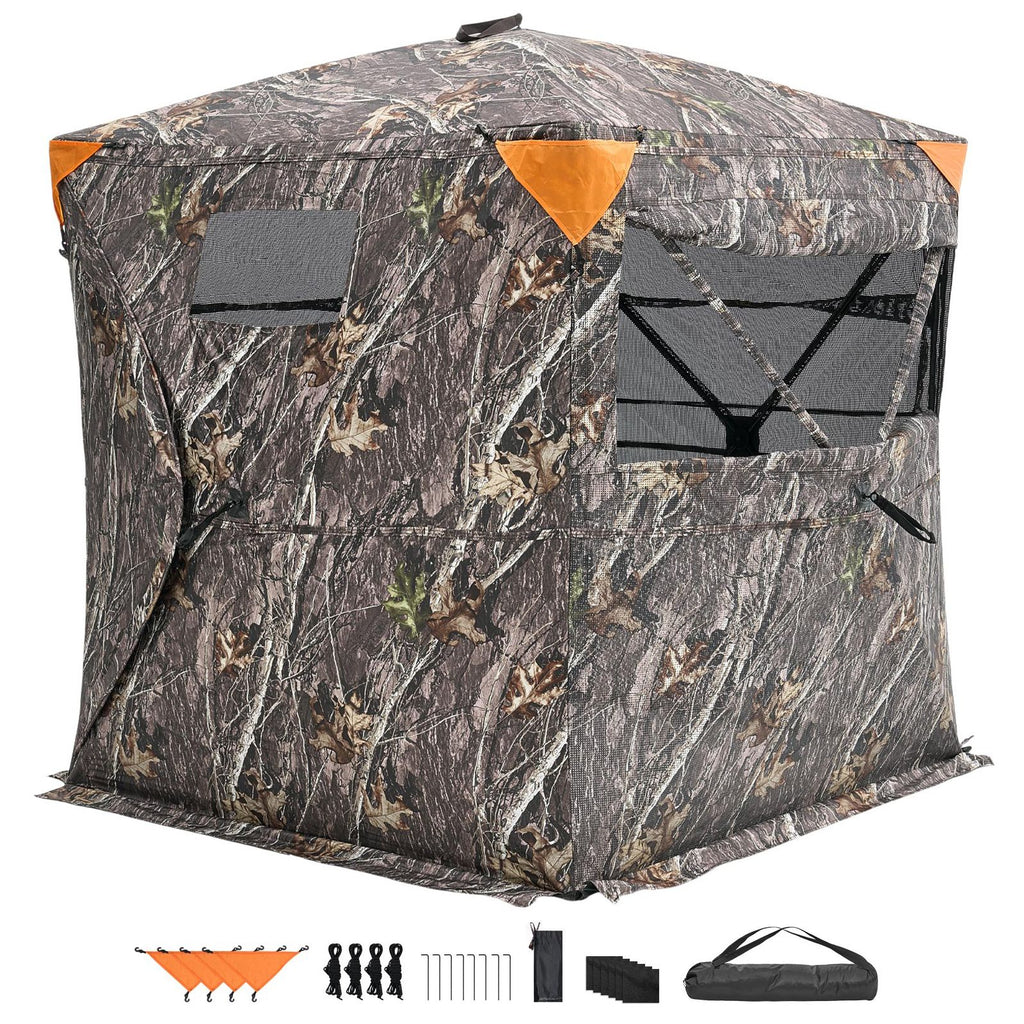 Hunting Blind, 270° See Through Ground Blind, 2-3 Person Pop Up Deer Blind for Hunting with Carrying Bag, Portable Resilient Hunting Tent, One-Way See-Through Mesh for Turkey and Deer Hunting