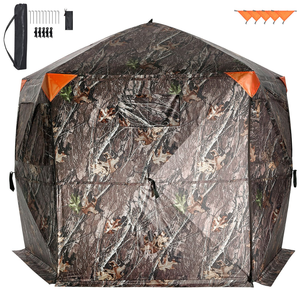 Hunting Blind, 288° See Through Ground Blind, 6-7 Person Pop Up Deer Blind for Hunting with Carrying Bag, Portable Resilient Hunting Tent, 4 Horizontal Windows for Turkey and Deer Hunting