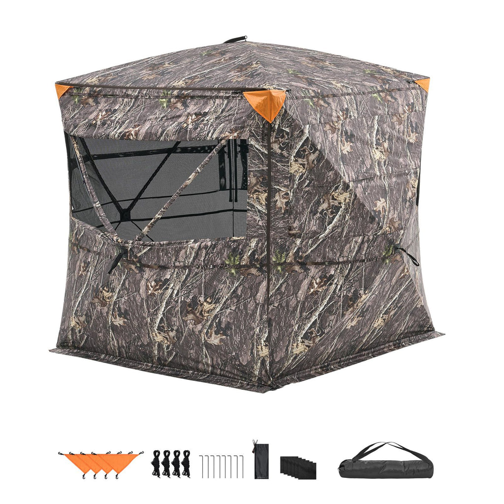 Hunting Blind, 4-5 Person See Through Ground Blinds with Carrying Bag, 360 Degree Portable Camouflage Tent, Durable Concealed Shelter with Silent Zipper Door and Window, for Turkey and Deer