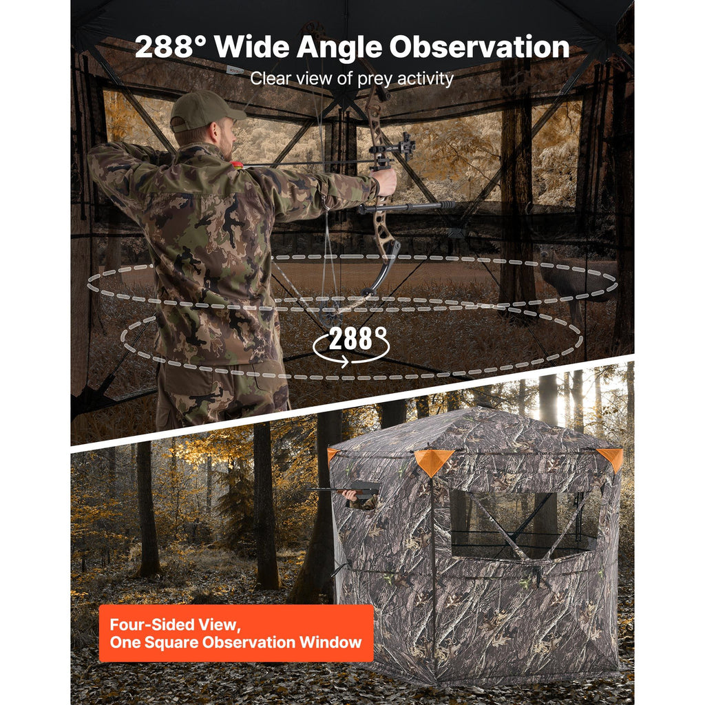 Hunting Blind, 6-7 Person, 288 Degree 5 Side See-Through Ground Blinds with Carrying Bag, Portable Camouflage Tent, Durable Concealed Shelter with Silent Zipper Door and Window, for Turkey Deer image 2