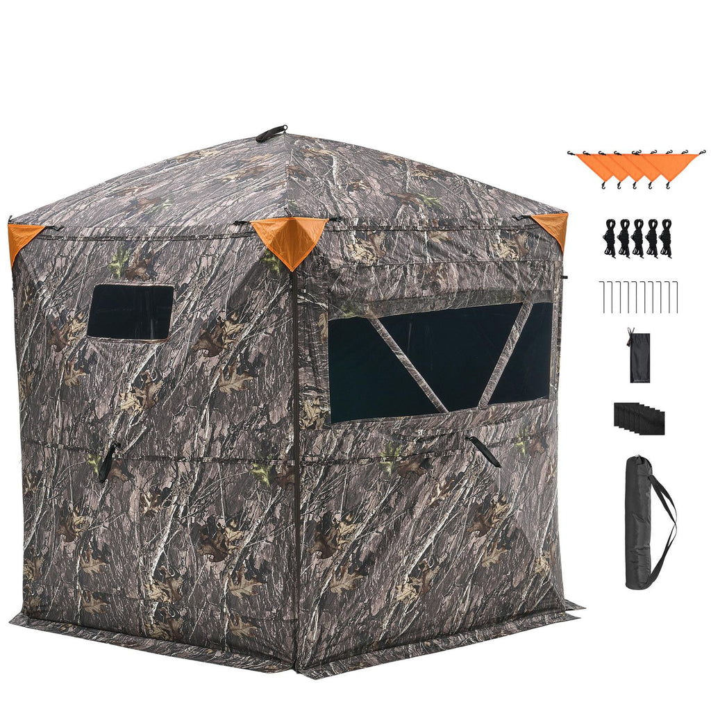 Hunting Blind, 6-7 Person Ground Blinds with Carrying Bag, Portable Camouflage Tent, Reinforced Durable Concealed Shelter with Silent Zipper Door and Window, for Turkey and Deer