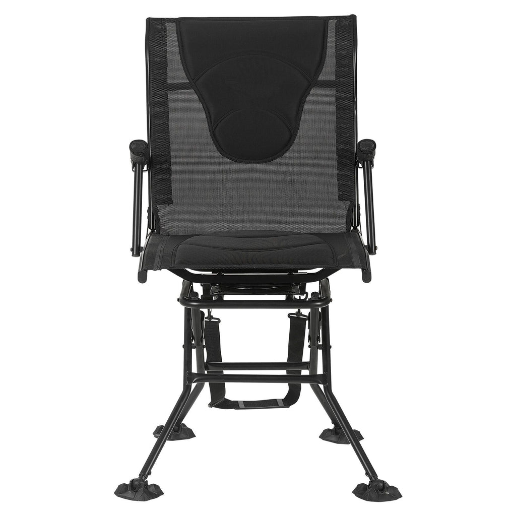 Hunting Chair, 360° Silent Swivel, Foldable Portable Blind Chair, Heavy-Duty Steel Frame Ground Stool Seat, with Armrests, Adjustable Carry Strap, Anti-Sink Feet, 300 Lbs Capacity for Fishing