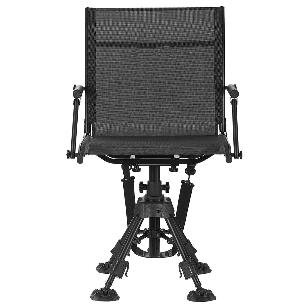 Hunting Chair, 360° Silent Swivel, Foldable Portable Blind Chair, Heavy-Duty Steel Frame Ground Stool Seat,with Armrests, Anti-Sink Feet, Height Adjustable, 350 Lbs Capacity for Fishing Camping