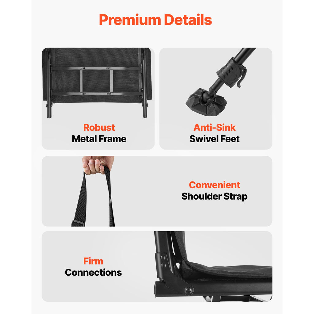 Hunting Chair, 360° Silent Swivel, Foldable Portable Blind Chair, Heavy-Duty Steel Frame Ground Stool Seat,with Seat Cover, Anti-Sink Feet, Height Adjustable, 350 Lbs Capacity, for Fishing