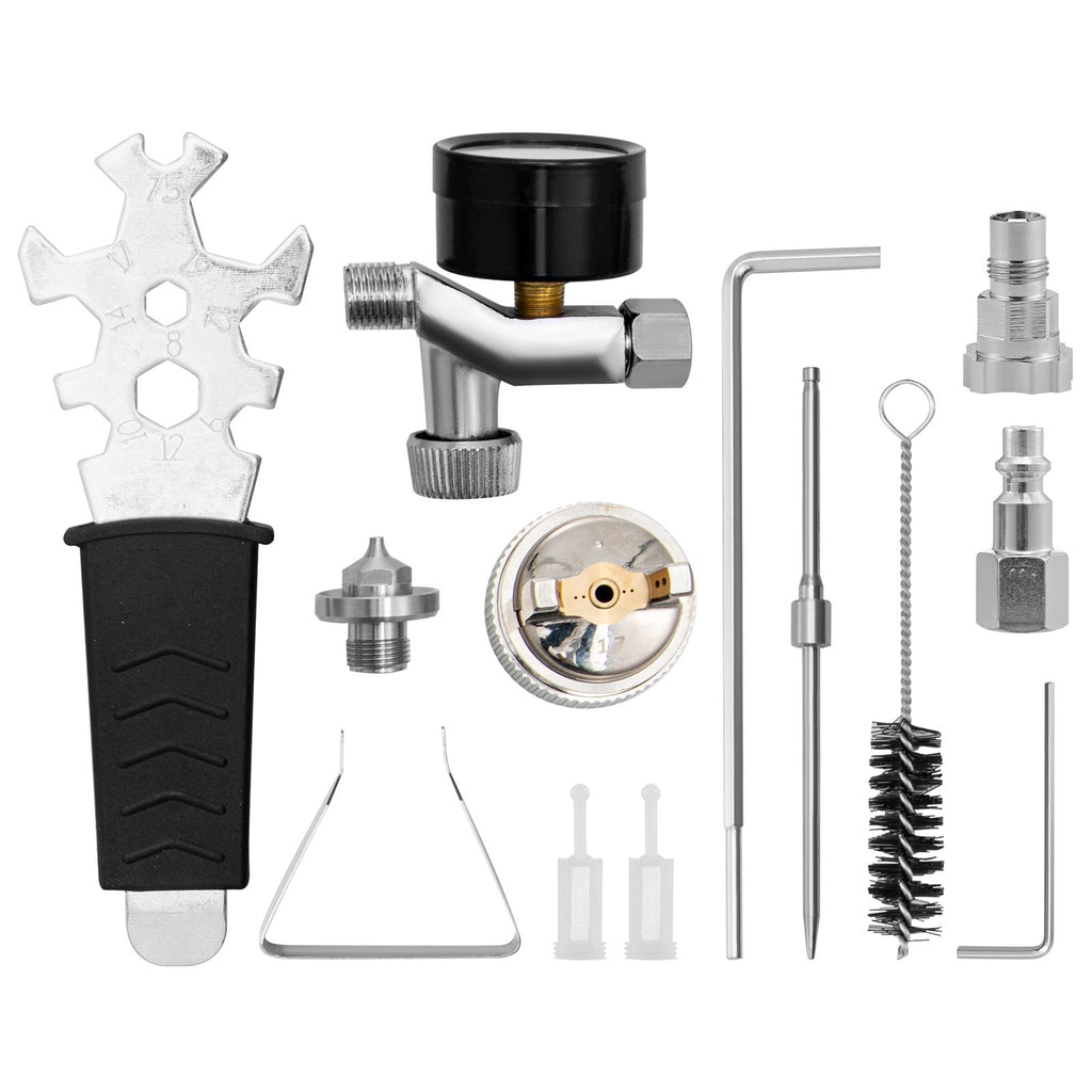 HVLP Air Spray Gun, Professional Gravity Feed Sprayer Piant Automotive 1.3mm 1.7mm Stainless Nozzles 1000cc Copper Cup with MPS Adapter and Air Regulator for Primer, Clear & Top Coat, Touch Up