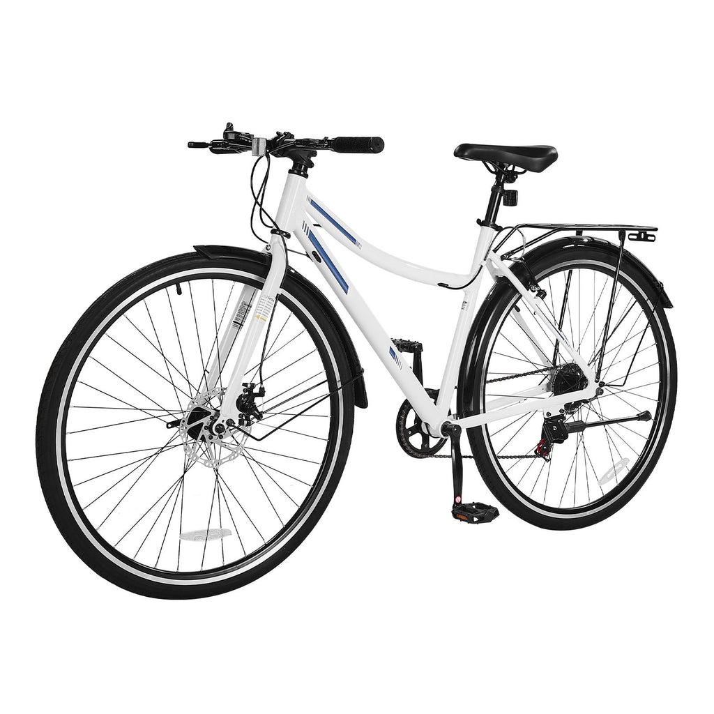 Hybrid Bike, Lightweight Aluminum Frame Bike, 700c Wheel Men and Women Hybrid Bicycle, Step-Through Adult Urban City Commuter Bikes with 7-Speed Shimano Drivetrain, Dual Brake, Adjustable Seat