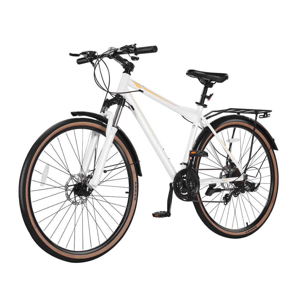 Hybrid Bike, Lightweight Aluminum Frame Bike, 700c Wheel Men Women Hybrid Bicycle, Step-Over Adult Urban City Commuter Bikes, with 24-Speed Shimano Drivetrain, Alloy Adjustable Stem, Dual Brakes