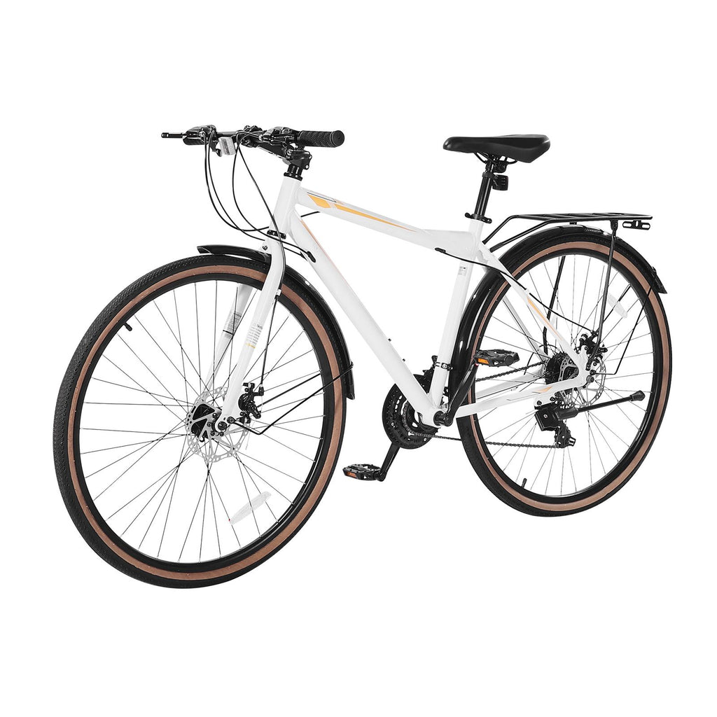 Hybrid Bike, Lightweight Aluminum Frame Bike, 700c Wheel Men Women Hybrid Bicycle, Step-Over Adult Urban City Commuter Bikes, with 24-Speed Shimano Drivetrain, Alloy Adjustable Stem, Dual Brakes
