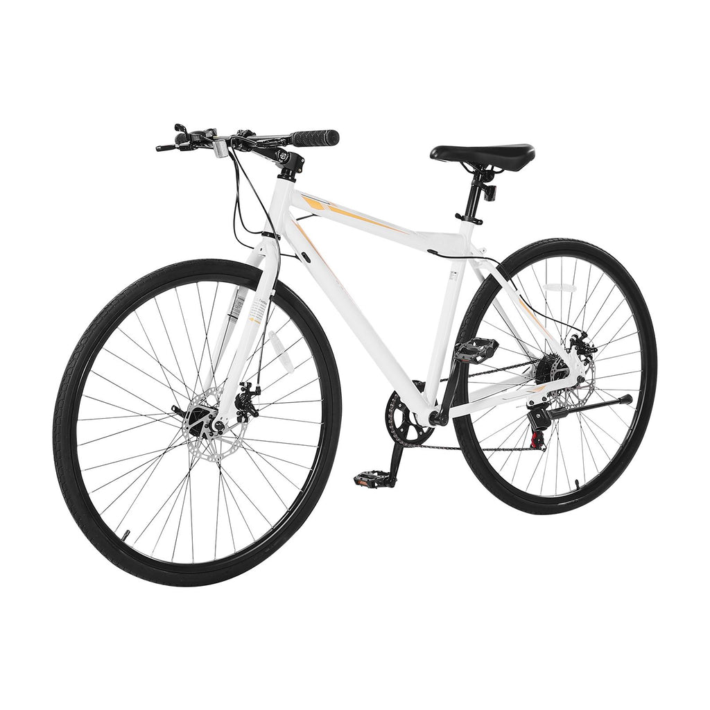 Hybrid Bike, Lightweight Aluminum Frame Bike, 700c Wheel Men Women Hybrid Bicycle, Step-Over Adult Urban City Commuter Bikes, with 7 Speed, Alloy Adjustable Stem, Disc Brakes, Adjustable Seat