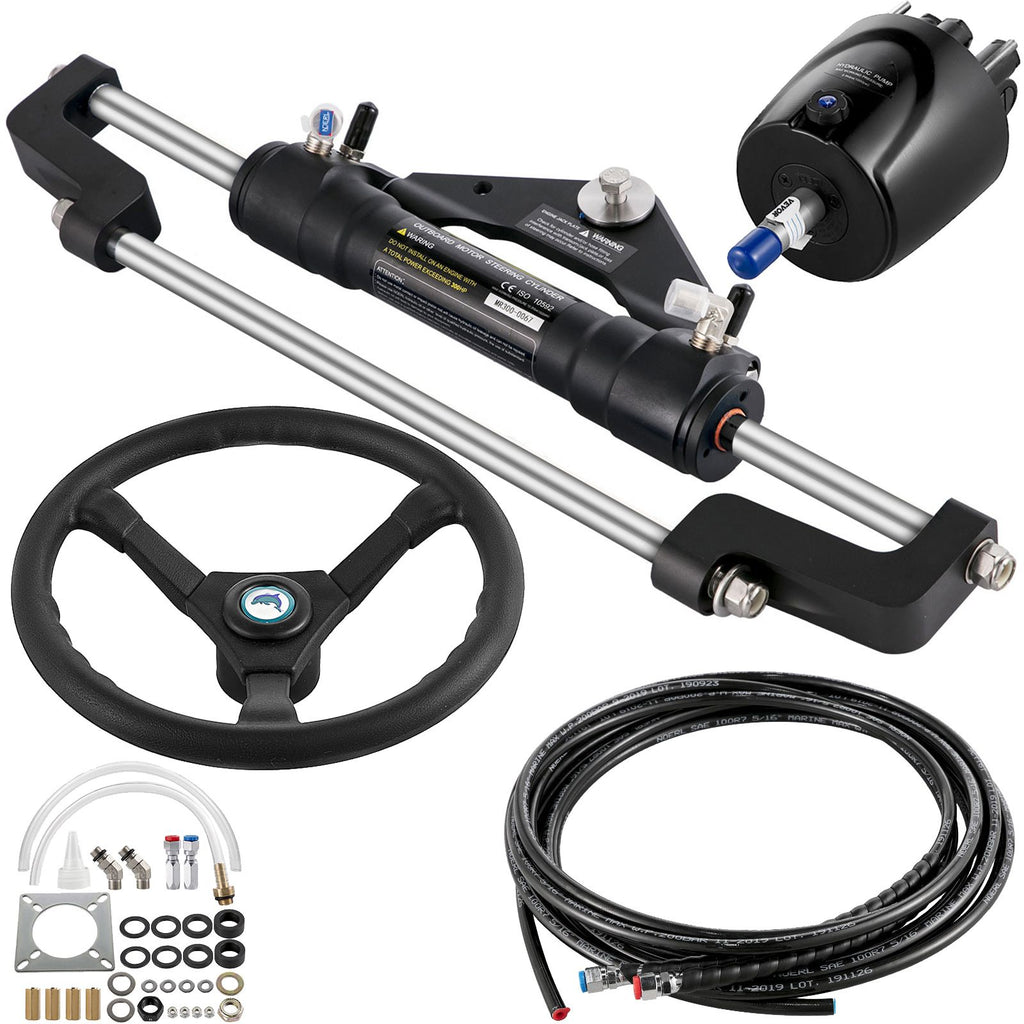 Hydraulic Boat Steering Kit, 300HP Hydraulic Steering Kit Helm Pump, Hydraulic Outboard Steeing Kit with 14 Feet Hydraulic Steering Hose for Boat Steering System