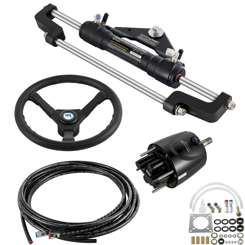 Hydraulic Boat Steering Kit 300HP, Hydraulic Steering Kit Helm Pump, Hydraulic Outboard Steering Kit with 20 Feet Hydraulic Steering Hose for Boat Steering System