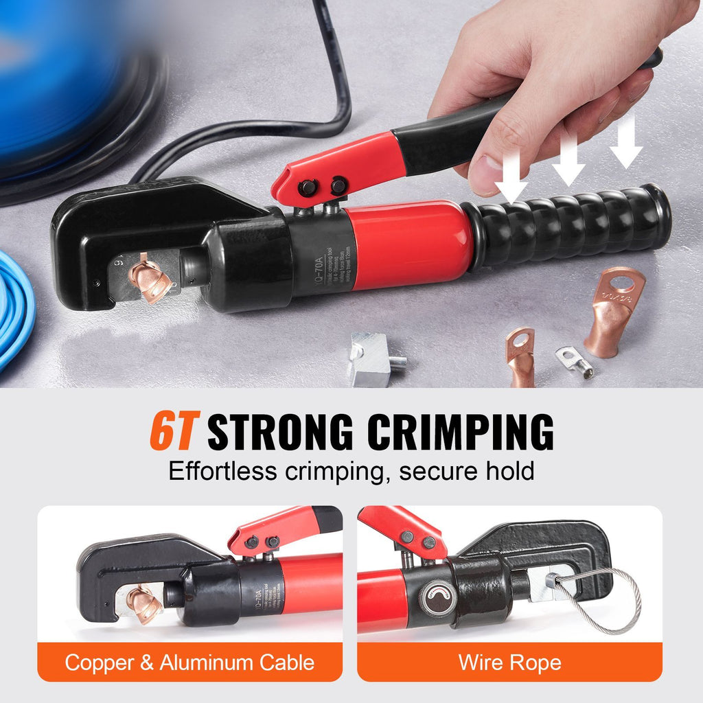 Hydraulic Crimping Tool with 9 Sets of Dies AWG12-2/0 Copper And Aluminum Terminal Battery Lug Crimper, with a Cutting Pliers, Gloves, 5pcs Copper Ring Connectors, 8pcs Heat Shrink Sleeves image 2