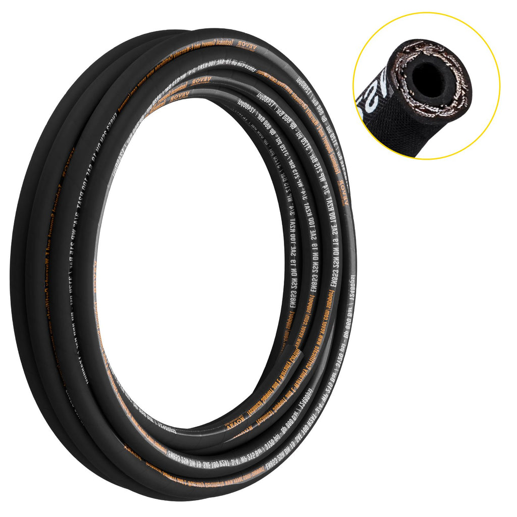 Hydraulic Hose 3/4 inch x 50 ft, Coiled Hydraulic Hose 3120 PSI, Rubber Hydraulic Hose with 2 High-Tensile Steel Wire Braid, Bulk Hydraulic Hose -20 to 140 Celsius, Hydraulic Oil Flexible Hose