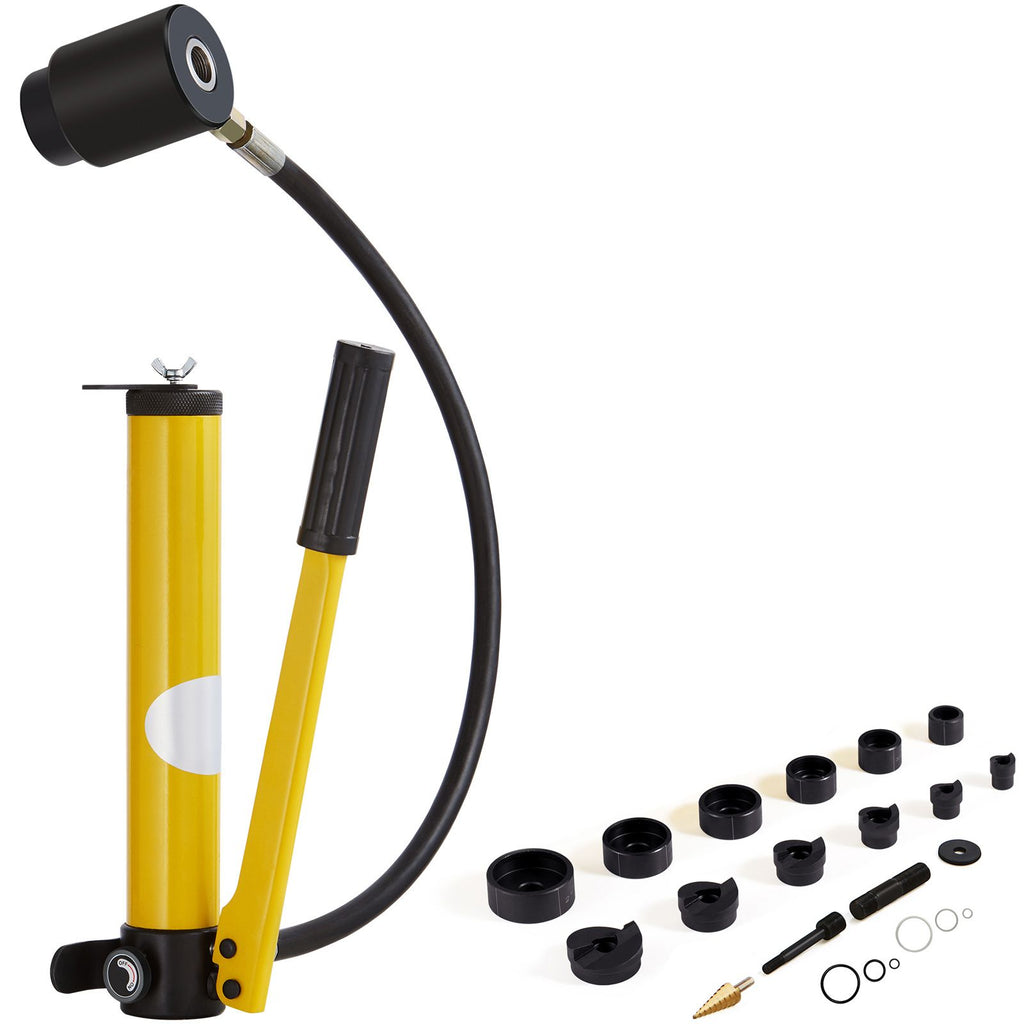 Hydraulic Knockout Punch Kit, 10 Ton 1/2" to 2" Conduit Hole Cutter Set, KO Tool Kits with Puncher 6 Piece, Metal Sheet Driver Tools, For Aluminum, Stainless Steel, Brass, Fiberglass and Plastic