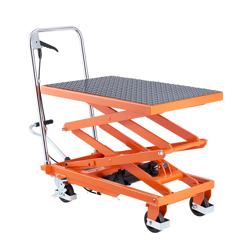 Hydraulic Lift Table, 500 lbs Capacity, 47.2" Lifting Height, Double Scissor Lift Table Cart with 4 Wheels and Non-slip Pad, Manual Hydraulic Lifting Cart for Material Handling & Transportation