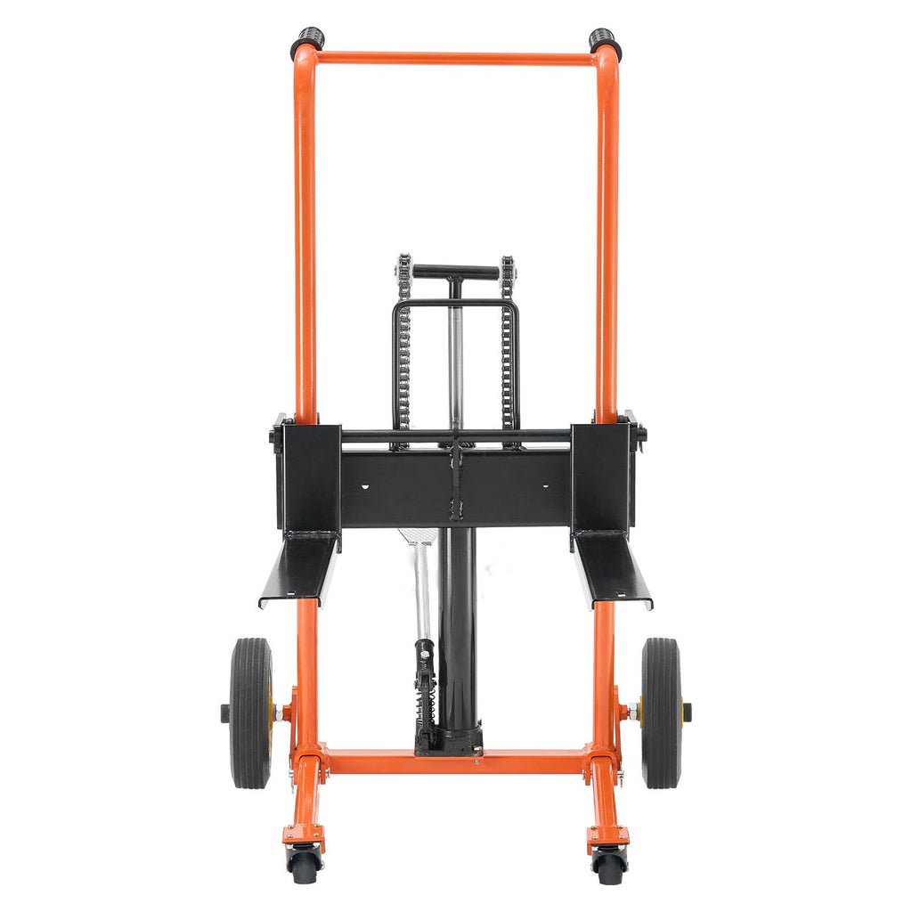 Hydraulic Material Lift Winch Stacker, 450 lbs Load Capacity, Pallet Truck Dolly with Fork Lift Table, 35.8 Inches Max Lifting Height, Foldable & Portable Pallet Jack Table Cart, Yellow & Black